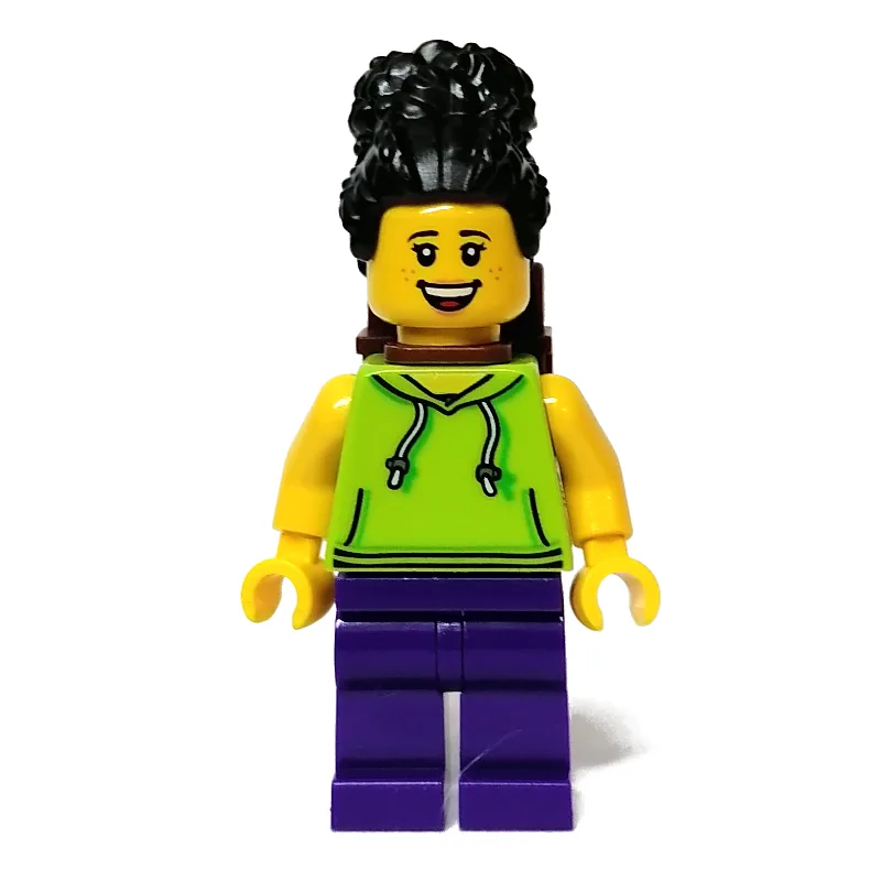 Woman, Lime Torso, Dark Purple Legs, Black Ha… — minifigurine LEGO | Brick Broker