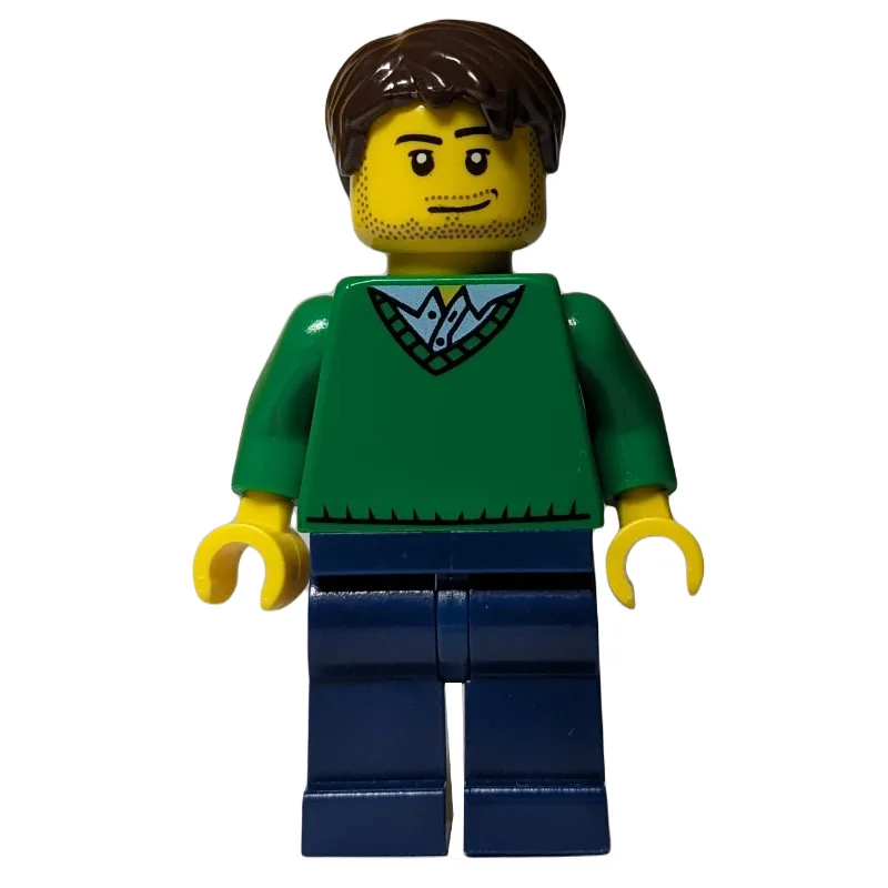 Man, Green V-Neck Sweater, Dark Blue Legs, Da… — minifigurine LEGO | Brick Broker