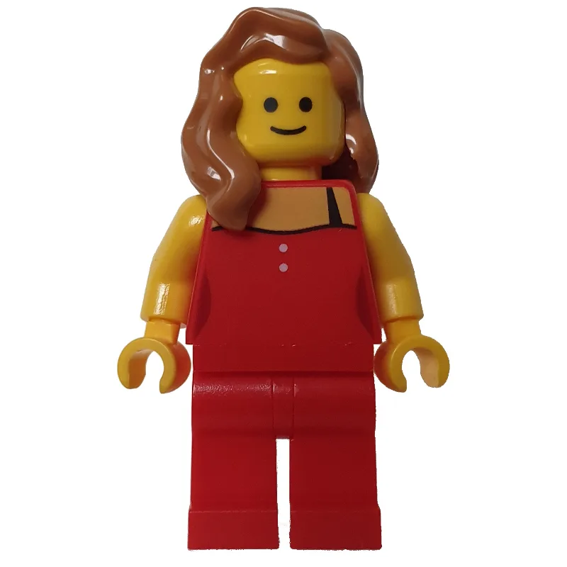 Red Torso, Red Legs, Medium Nougat Hair — minifigurine LEGO | Brick Broker