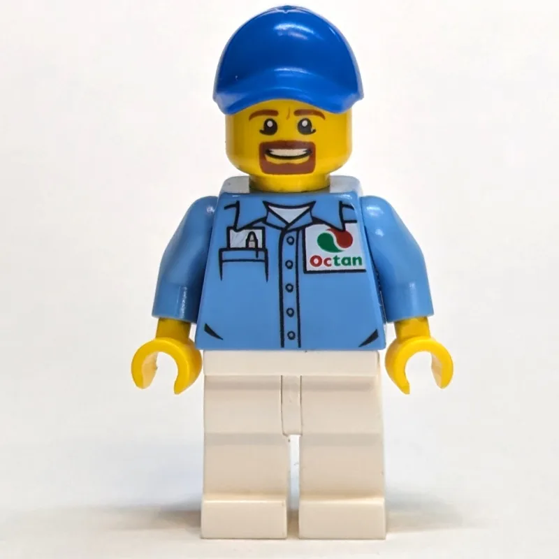 Man, Medium Blue Shirt with Octan Logo, White… — minifigurine LEGO | Brick Broker
