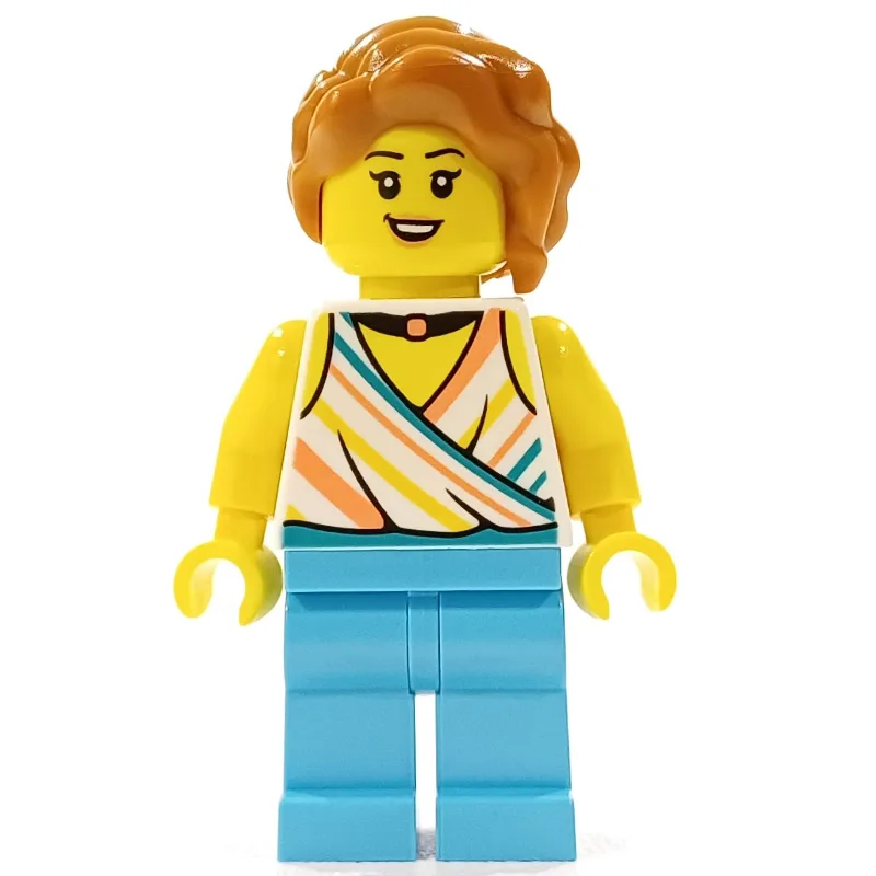 Woman, White Top, Medium Azure Legs, Dark Ora… — minifigurine LEGO | Brick Broker