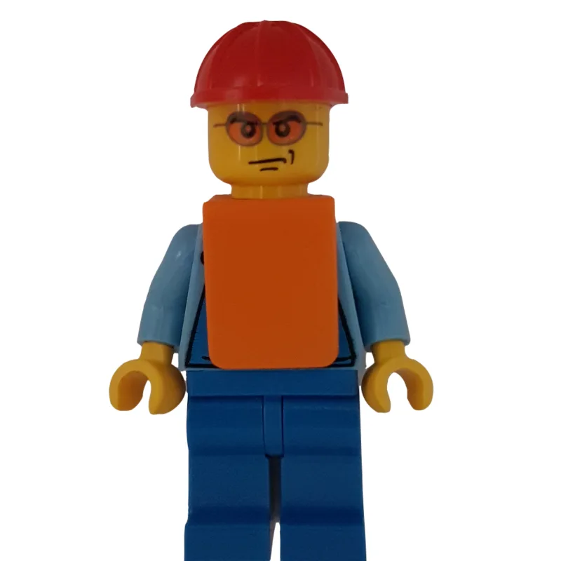 Man, Blue Overalls over Shirt, Red Hard Hat,… — minifigurine LEGO | Brick Broker