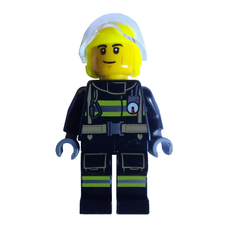 Firefighter, Black Fire Suit, Vibrant Yellow… — minifigurine LEGO | Brick Broker