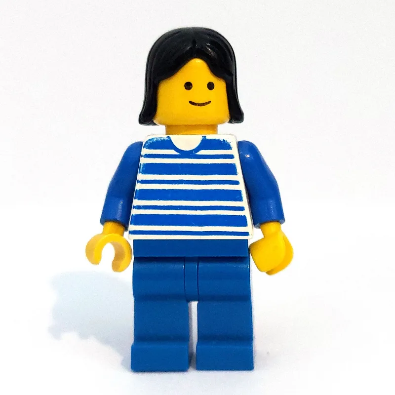 Woman, Blue and White Stripe Shirt, Blue Legs… — minifigurine LEGO | Brick Broker