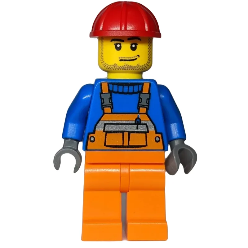 Worker, Orange Overalls over Blue Sweater, Re… — minifigurine LEGO | Brick Broker