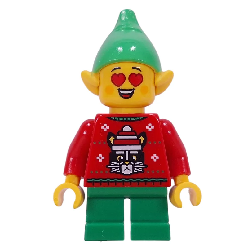 Elf - Red, Green Legs, Bright Green Hat, Hear… — minifigurine LEGO | Brick Broker