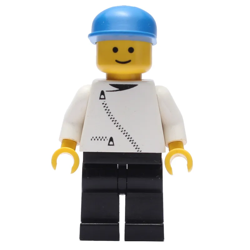 Man, White Jacket with Zipper, Black Legs, Bl… — minifigurine LEGO | Brick Broker