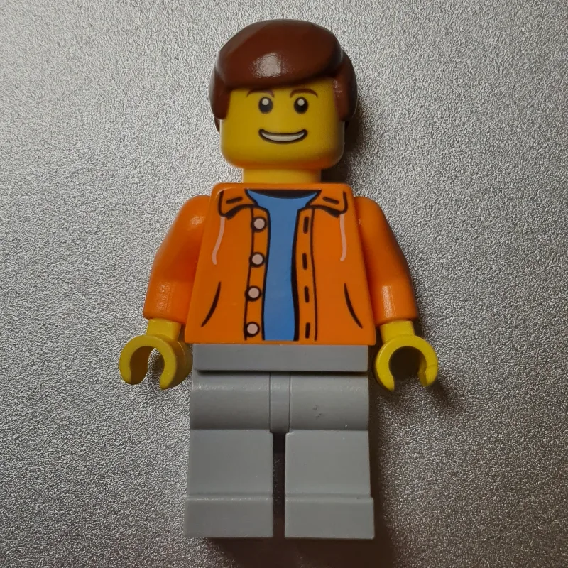 Man, Open Orange Jacket over Light Blue Shirt… — minifigurine LEGO | Brick Broker