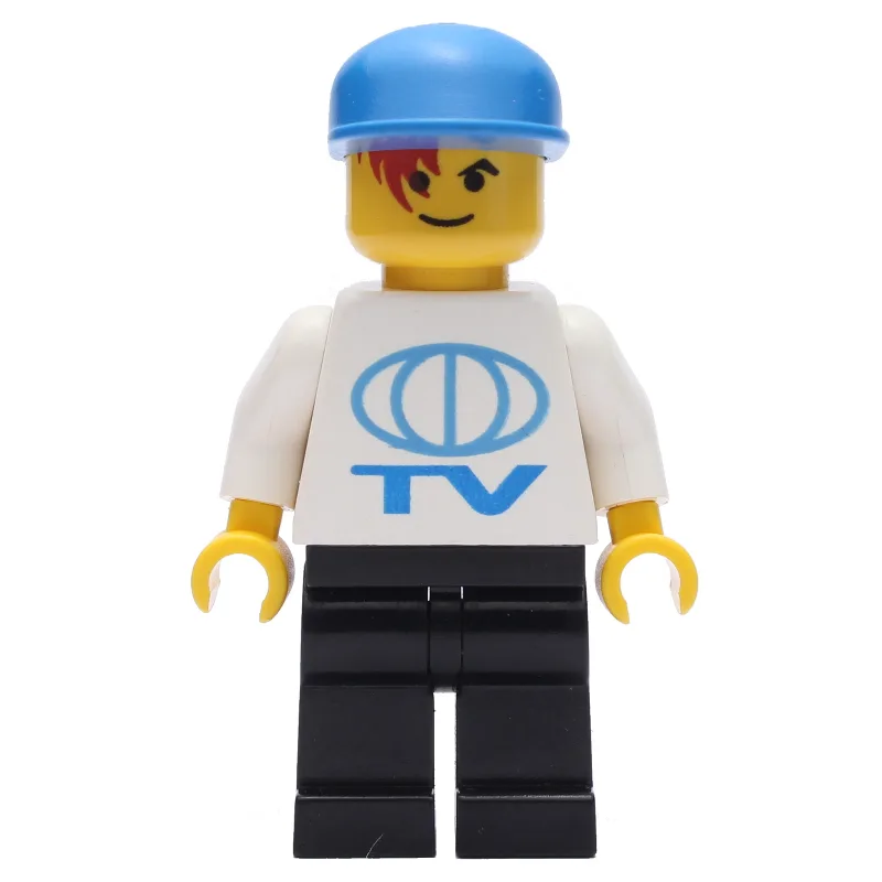 TV Worker - White Torso, Black Legs, Blue Cap — minifigurine LEGO | Brick Broker