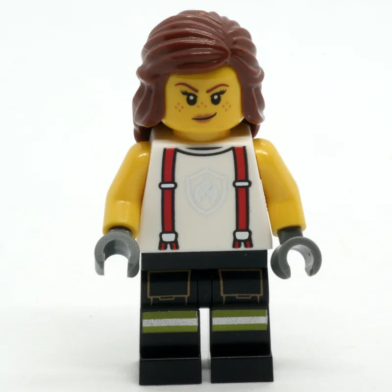 Firefighter, White Shirt, Black Legs, Reddish… — minifigurine LEGO | Brick Broker