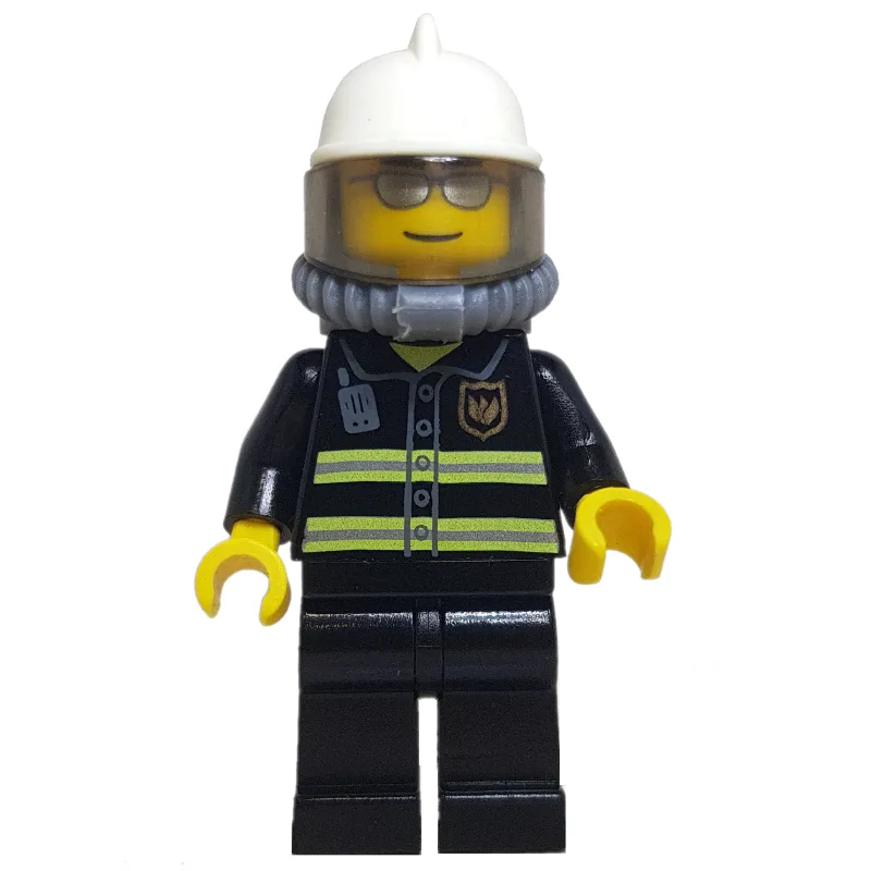 Fireman, Black Fire Jacket with Reflective St… — minifigurine LEGO | Brick Broker