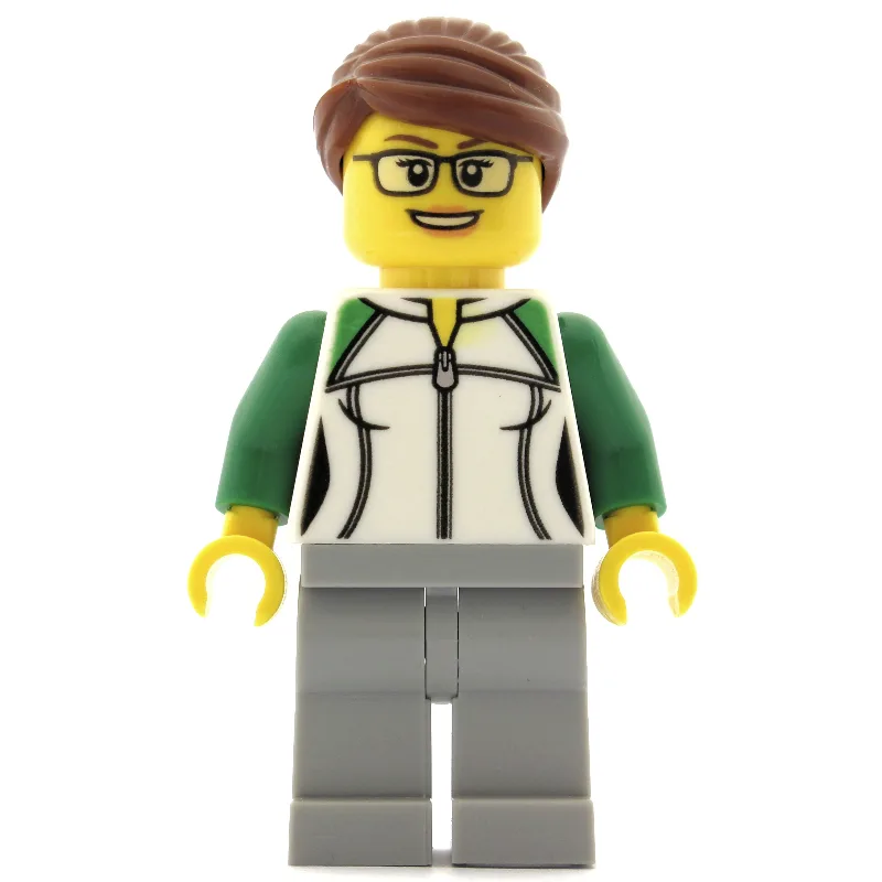 Woman, Green and White Jacket with Zipper, Li… — minifigurine LEGO | Brick Broker