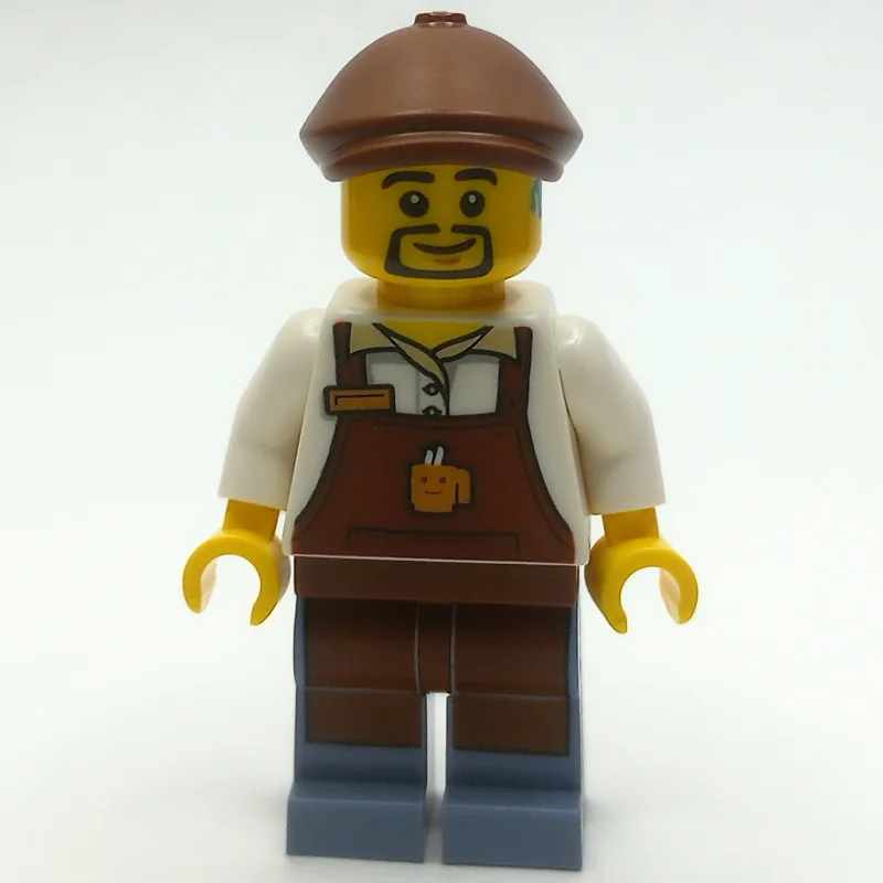 White Torso, Reddish Brown Apron, Sand Blue L… — minifigurine LEGO | Brick Broker