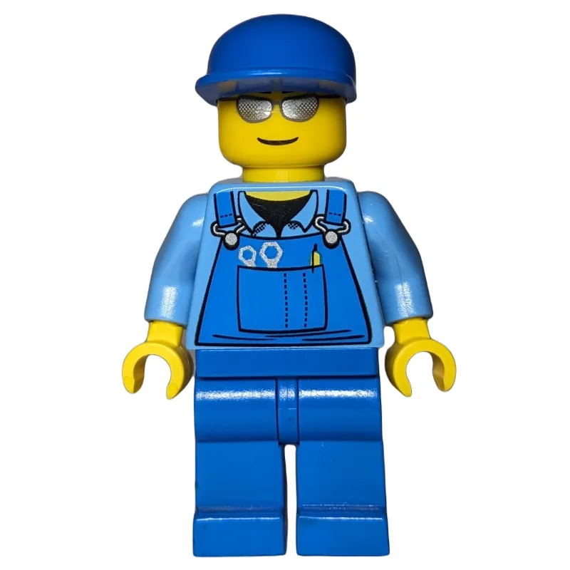 Man, Blue Overalls, Blue Cap, Silver Sunglass… — minifigurine LEGO | Brick Broker