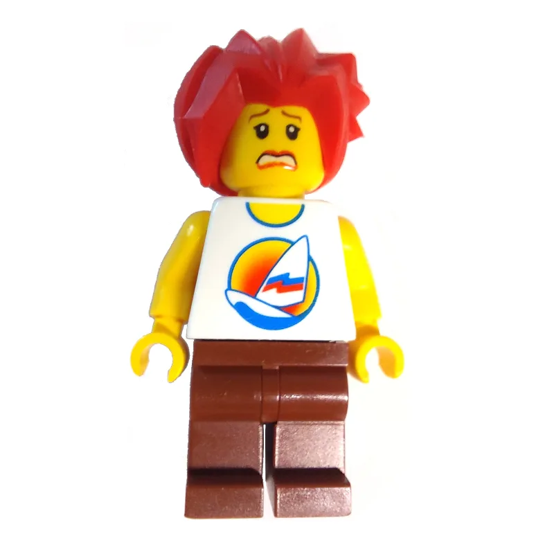 White Torso with Surfboard, Reddish Brown Leg… — minifigurine LEGO | Brick Broker