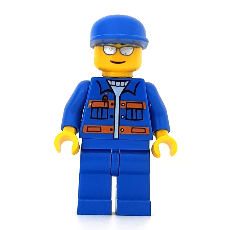 Worker, Blue Jacket with Orange Stripes, Blue… — minifigurine LEGO | Brick Broker
