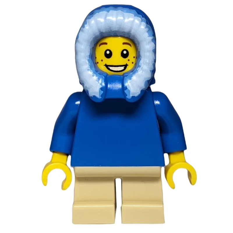 Boy, Plain Blue Torso, Short Tan Legs, Hood — minifigurine LEGO | Brick Broker