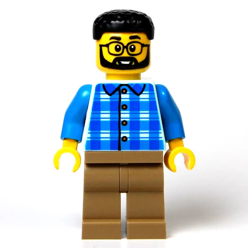 Man, Light Aqua Torso, Dark Tan Legs, Black H… — minifigurine LEGO | Brick Broker