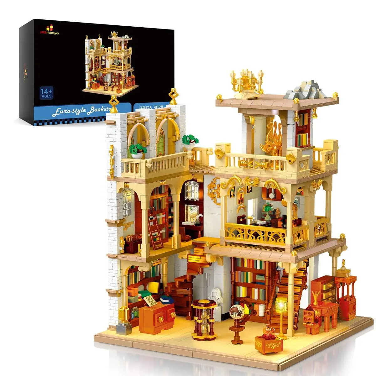 JMBricklayer Librairie style européen avec éclairage LED (JMB-30126) - prix | Brick Broker