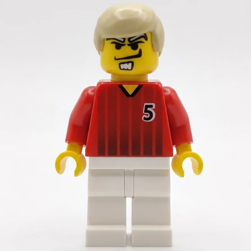 Soccer Player Red Torso, White Legs, #5 — minifigurine LEGO | Brick Broker