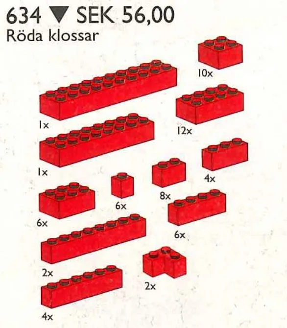 LEGO 634 Briques supplémentaires en rouge - prix | Brick Broker