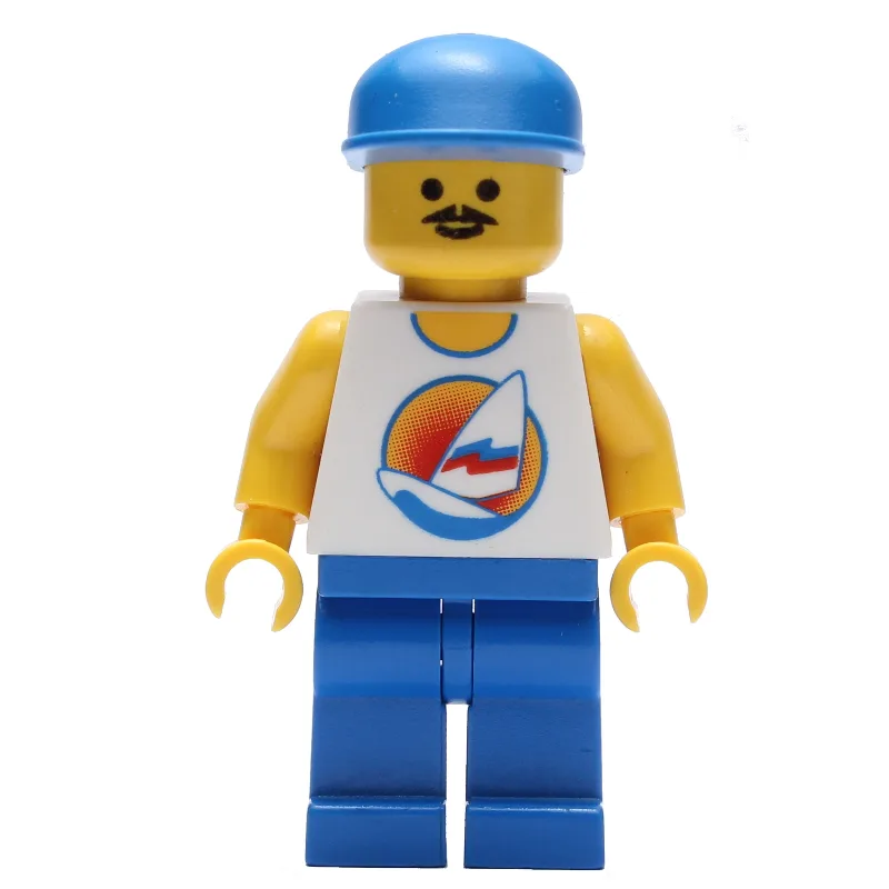 Man, White Tank Top with Windsurfer, Blue Leg… — minifigurine LEGO | Brick Broker