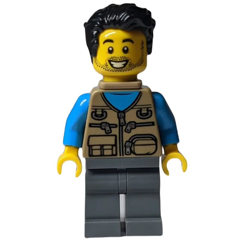 Man, Dark Tan Vest with Zippers and Pouches,… — minifigurine LEGO | Brick Broker