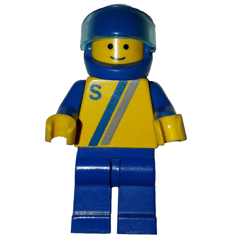 Racer, Yellow Shirt with Two Stripes and 'S',… — minifigurine LEGO | Brick Broker