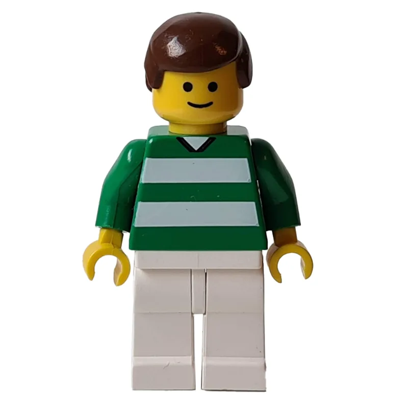 Soccer Player Green Torso, White Legs, Brown… — minifigurine LEGO | Brick Broker