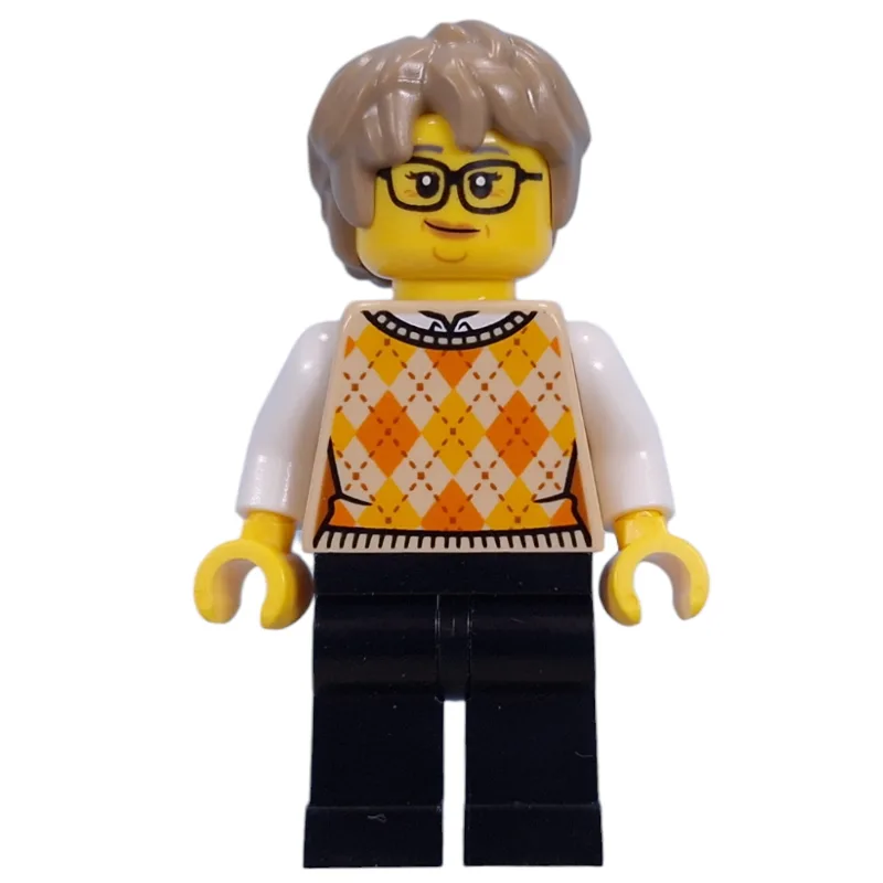 Visitor, Tan Torso, Black Legs, Dark Tan Hair — minifigurine LEGO | Brick Broker