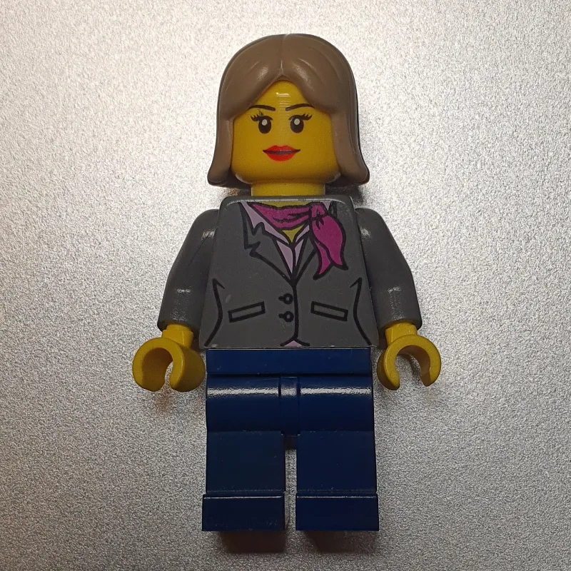 Woman, Dark Bluish Gray Jacket with Magenta S… — minifigurine LEGO | Brick Broker