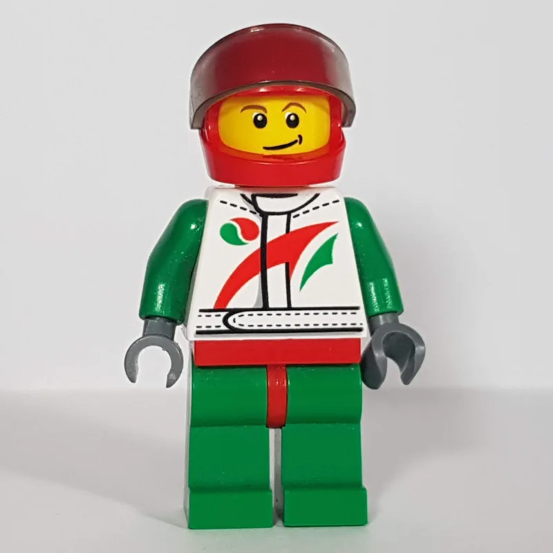 Racer, White and Green Jumpsuit with Octan Lo… — minifigurine LEGO | Brick Broker