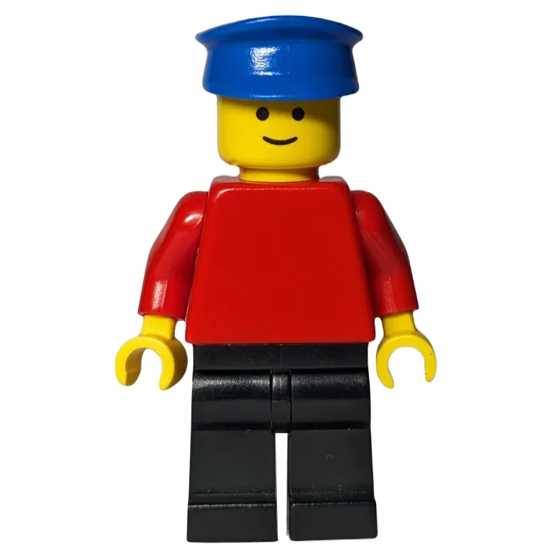 Man, Plain Red Torso, Black Legs, Blue Hat — minifigurine LEGO | Brick Broker