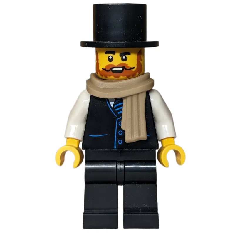 Man, Black Suit, Top Hat, Dark Tan Scarf — minifigurine LEGO | Brick Broker