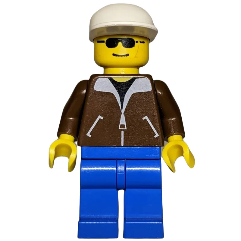 Man - Brown Jacket, Blue Legs, White Cap — minifigurine LEGO | Brick Broker
