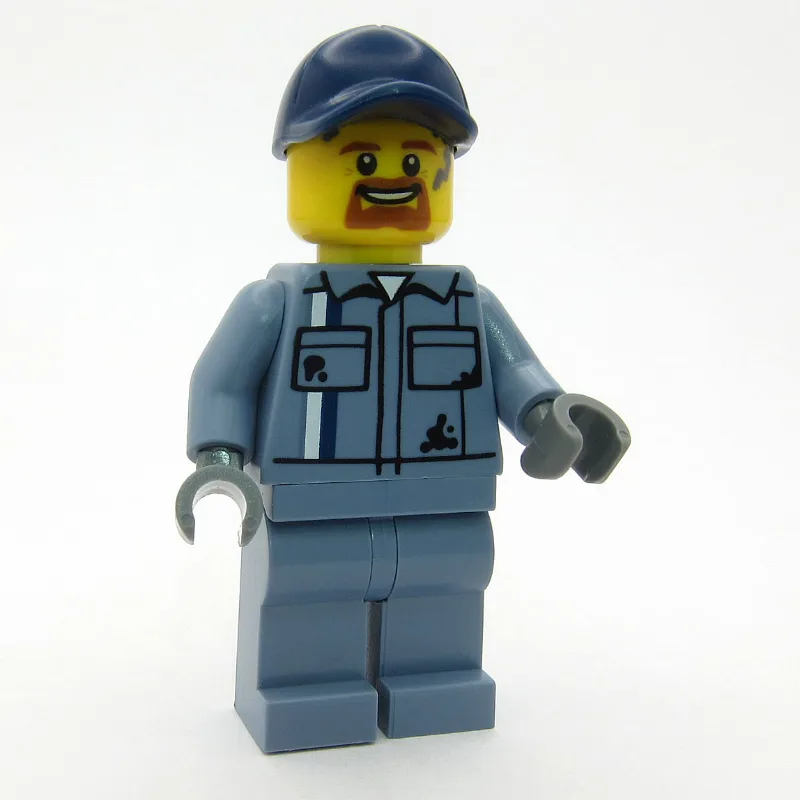 Mechanic, Sand Blue Overalls, Dark Blue Cap — minifigurine LEGO | Brick Broker