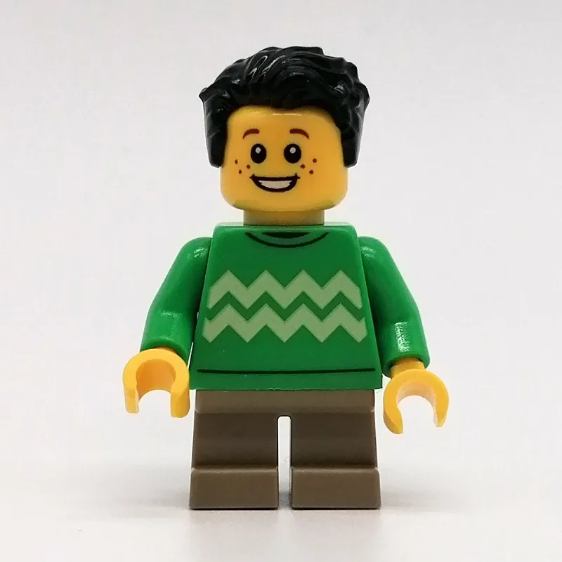 Kid - Bright Green Torso, Dark Tan Legs, Blac… — minifigurine LEGO | Brick Broker