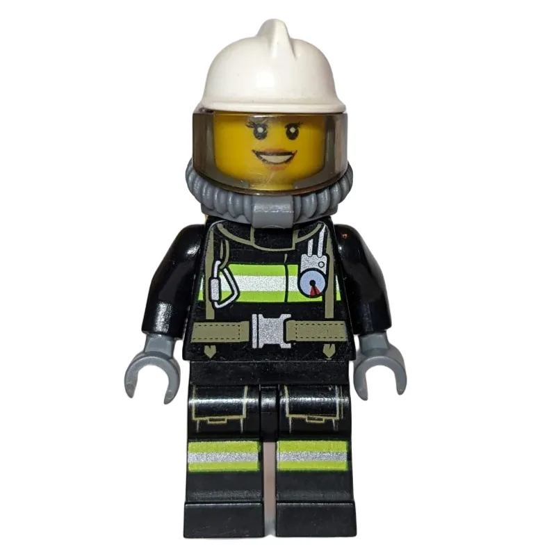Firefighter, Female, Black Fire Suit with Gau… — minifigurine LEGO | Brick Broker