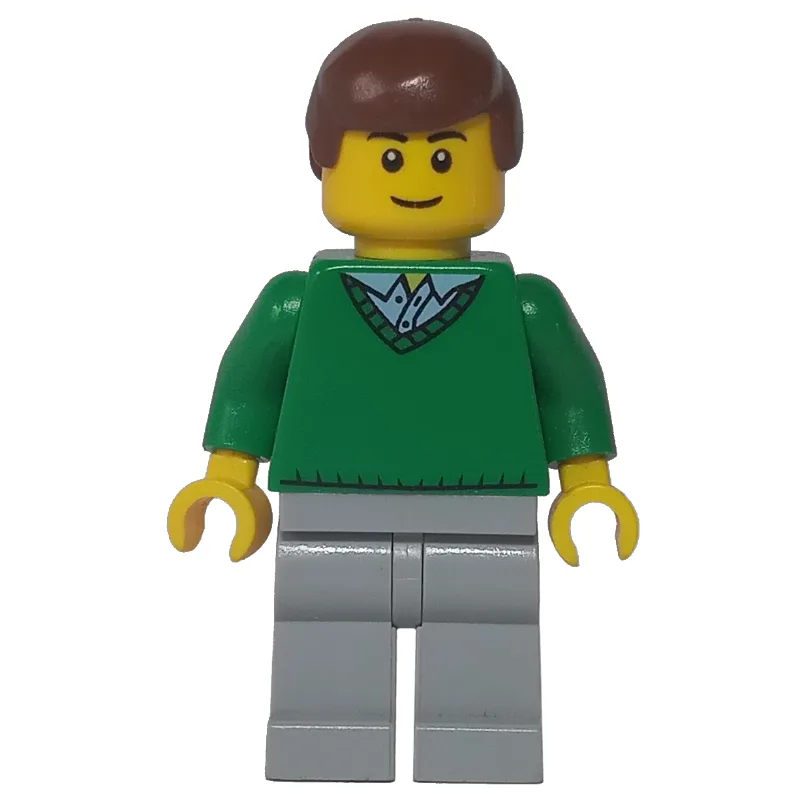 Man, Green V-Neck Sweater, Light Bluish Gray… — minifigurine LEGO | Brick Broker