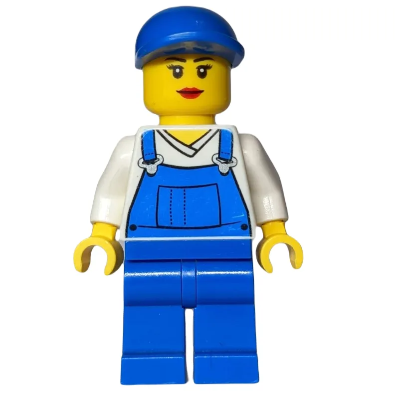 Woman, Blue Overalls over White V-Neck Shirt,… — minifigurine LEGO | Brick Broker