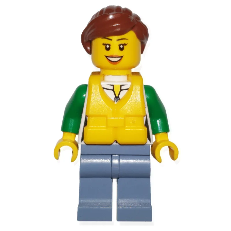 Woman, Green and White Jacket with Zipper, Sa… — minifigurine LEGO | Brick Broker