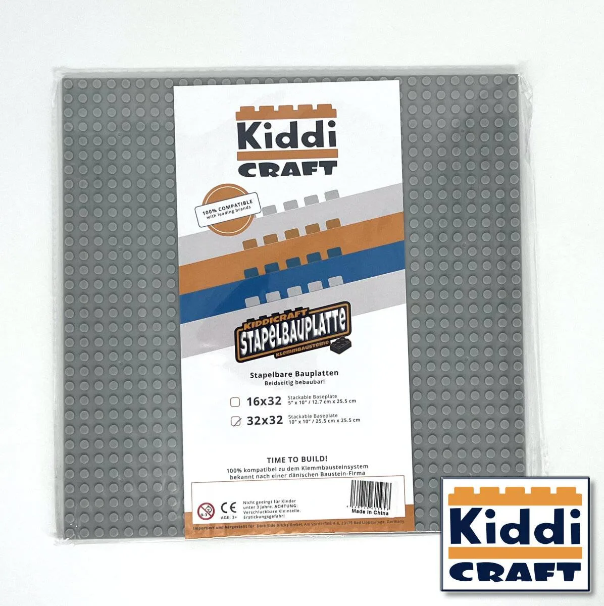 Kiddicraft Kiddiecraft - Plaque de Base Empilable 32 × 32 Gris Clair (KID-KC32LGSA) - prix | Brick Broker