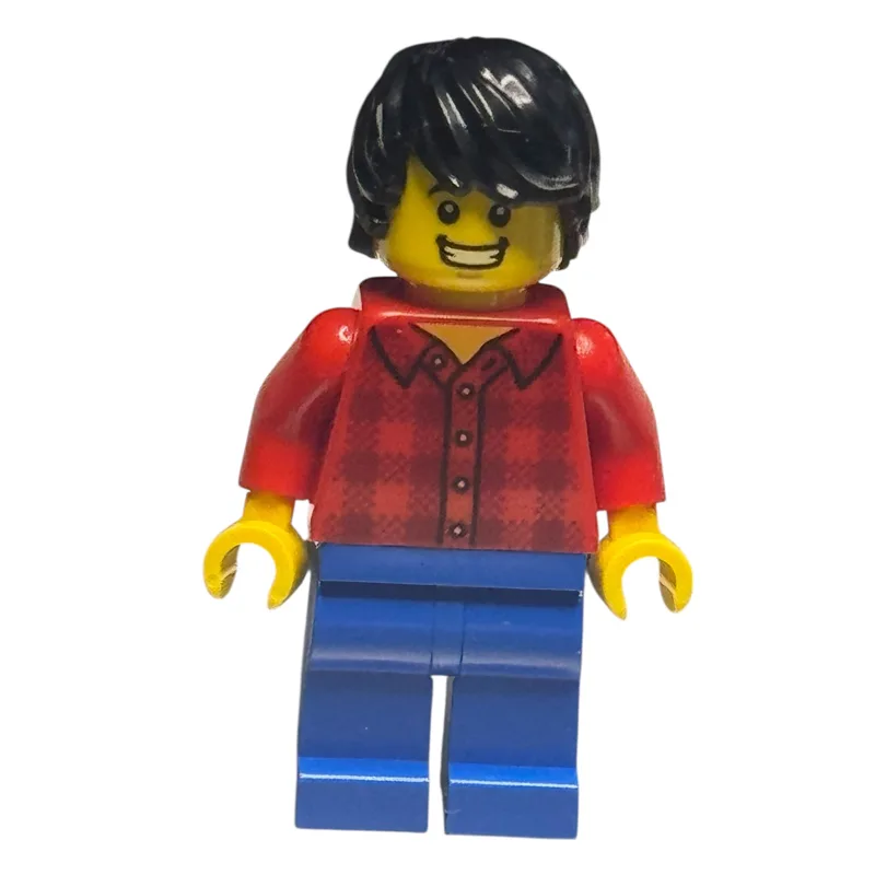 Man, Red Flannel Shirt, Blue Legs, Black Hair… — minifigurine LEGO | Brick Broker