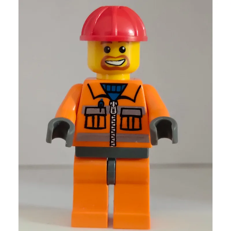 Construction Worker, Orange Jacket with Zippe… — minifigurine LEGO | Brick Broker