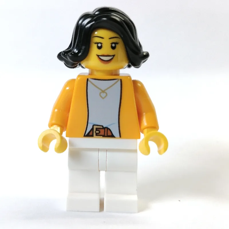 Orange Torso, White Legs, Black Long Hair — minifigurine LEGO | Brick Broker