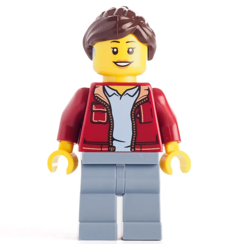 Dark Red Torso, Sand Blue Legs, Dark Brown Ha… — minifigurine LEGO | Brick Broker