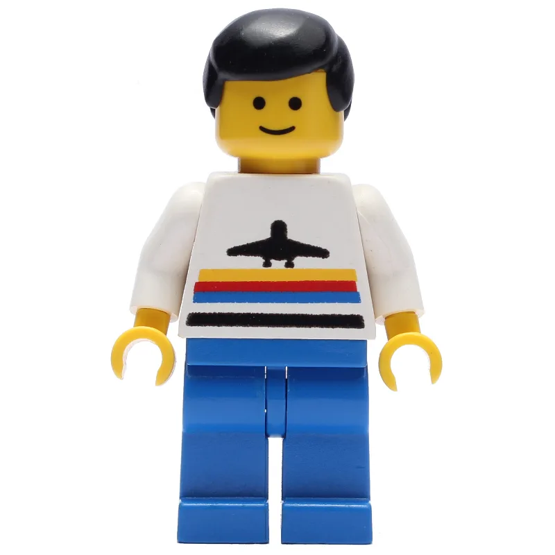 Man, White Shirt with Airplane, Blue Legs, Bl… — minifigurine LEGO | Brick Broker