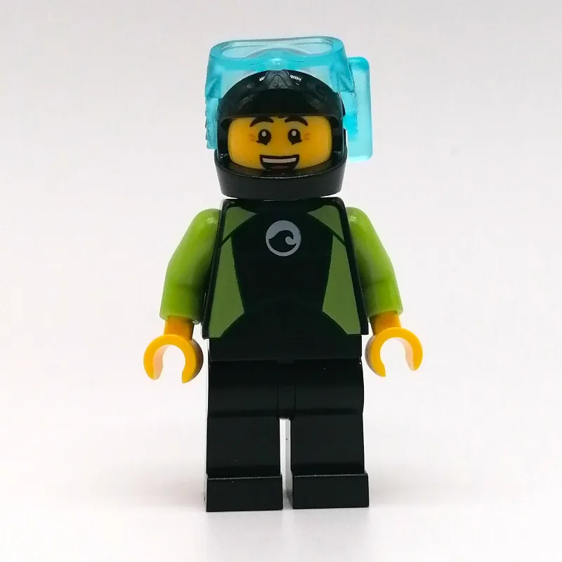 Diver, Man, Black and Lime Wetsuit, Black Hel… — minifigurine LEGO | Brick Broker