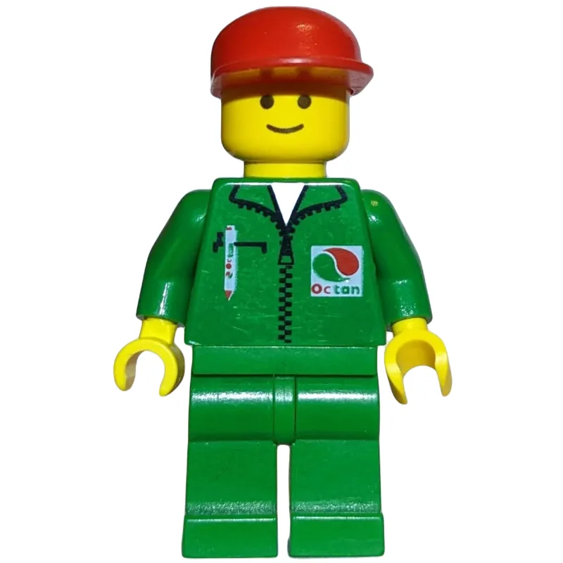 Man, Green Jumpsuit with Octan Logo, Red Cap — minifigurine LEGO | Brick Broker