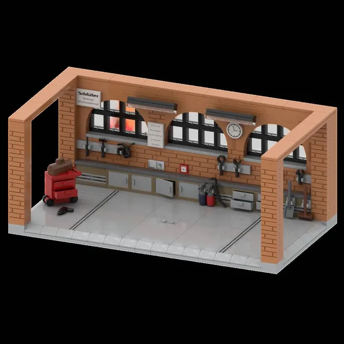 MunichBricks Diorama d'atelier Schlüter™ pour tracteurs (MBE-WERKSTATT) - prix | Brick Broker